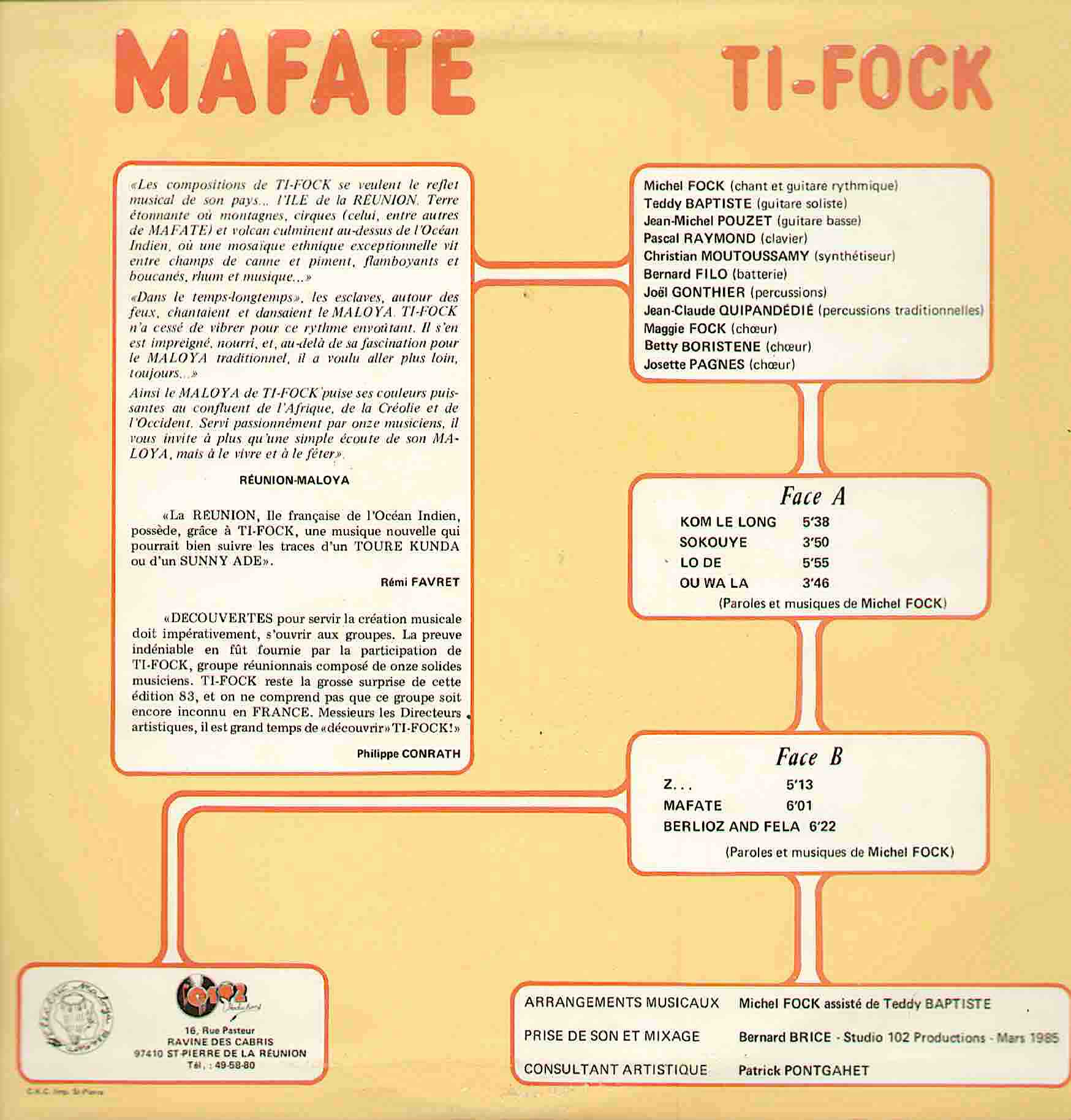 Verso de la  pochette de 33 Tours 